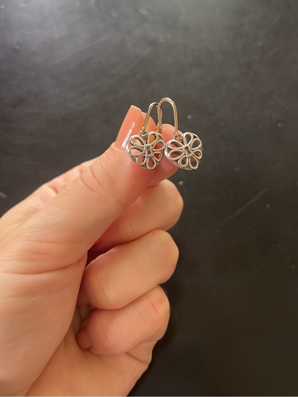 Tiffany & Co. Sterling Silver Filigree Keyhole Heart Dangle Earrings